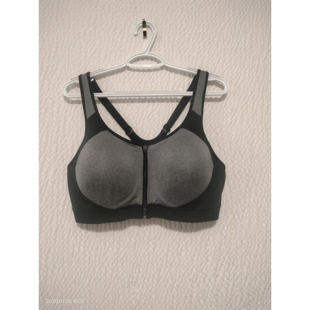 Champion Power Shape Max Sports Bra Plus Sz  2X Front Zip Molded Cups Black Gray